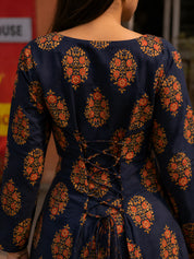 Navy Blue Block Print Short Kurti in Cotton