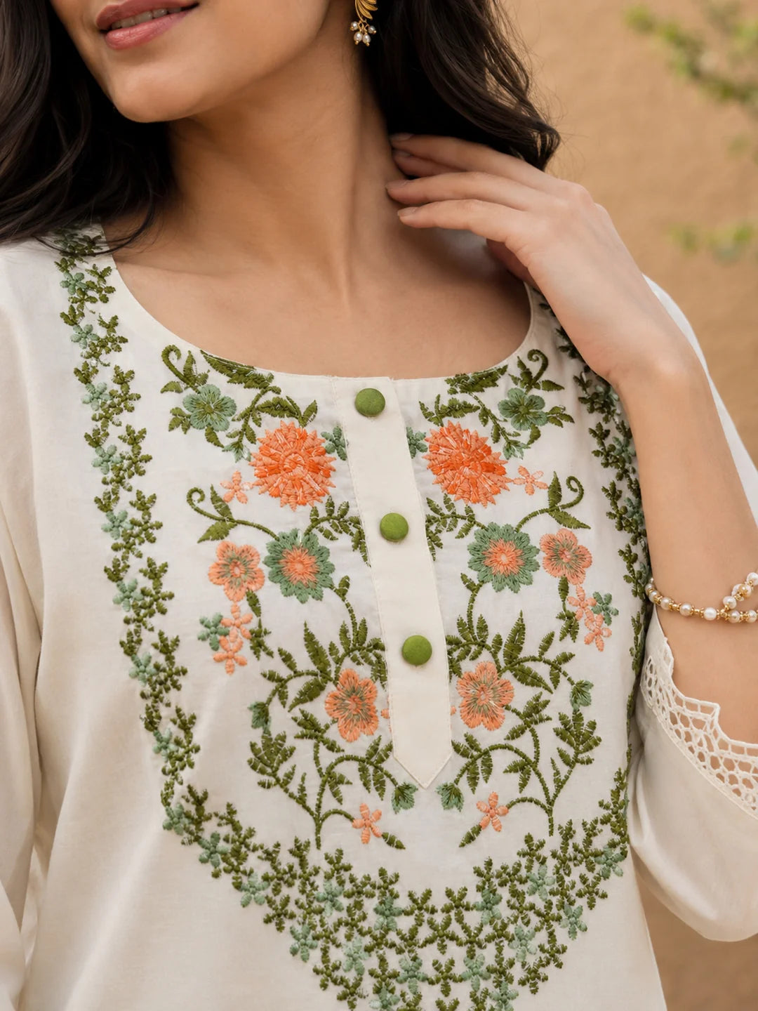 Cream Printed Cotton Farsi Coord Set