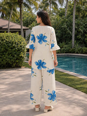 White & Blue Floral Cotton Co-ord Set