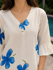 White & Blue Floral Cotton Co-ord Set