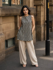 Black & White Geometric Cotton Short Kurti