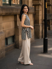Black & White Geometric Cotton Short Kurti