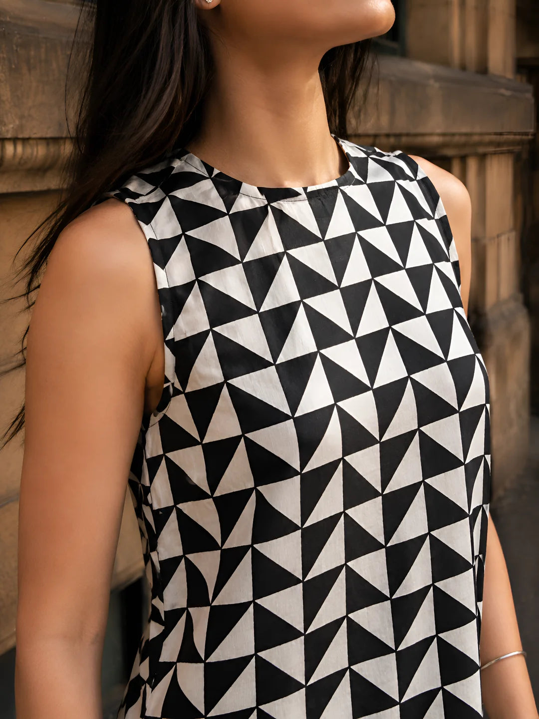Black & White Geometric Cotton Short Kurti