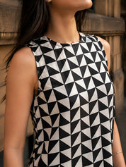 Black & White Geometric Cotton Short Kurti