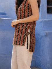 Black & Red Zig-Zag Cotton Short Kurti