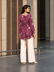 Light Plum Floral Print Short Kurti in Cotton