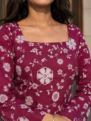 Light Plum Floral Print Short Kurti in Cotton