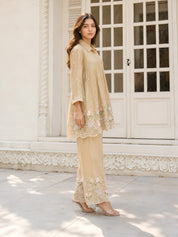 Beige Embroidered Co-ord Set in Chinnon