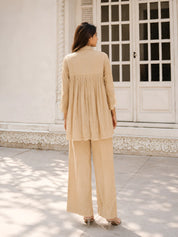 Beige Embroidered Co-ord Set in Chinnon