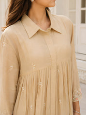 Beige Embroidered Co-ord Set in Chinnon