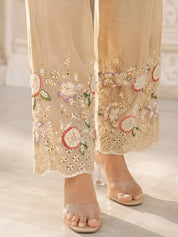 Beige Embroidered Co-ord Set in Chinnon