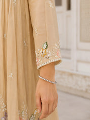 Beige Embroidered Co-ord Set in Chinnon