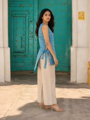 Sky Blue Floral Buti Cotton Short Kurti
