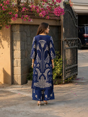 Navy Blue Botanical Beaded Co-ord Set in German Rayon