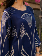 Navy Blue Botanical Beaded Co-ord Set in German Rayon