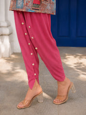 Jharokha Collage Printed High Low Shirt Style Muslin Tunic With Tulip Pants.