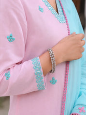 Pastel And Bling Pink Blue Sharara Ethnic Set With Dupatta