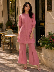 Dusty Rose Embroidered Tunic With Flared Pant