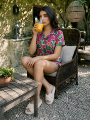 Magenta Pink Abstract Print Cotton Cambric Shirt & Shorts Co-Ord Set