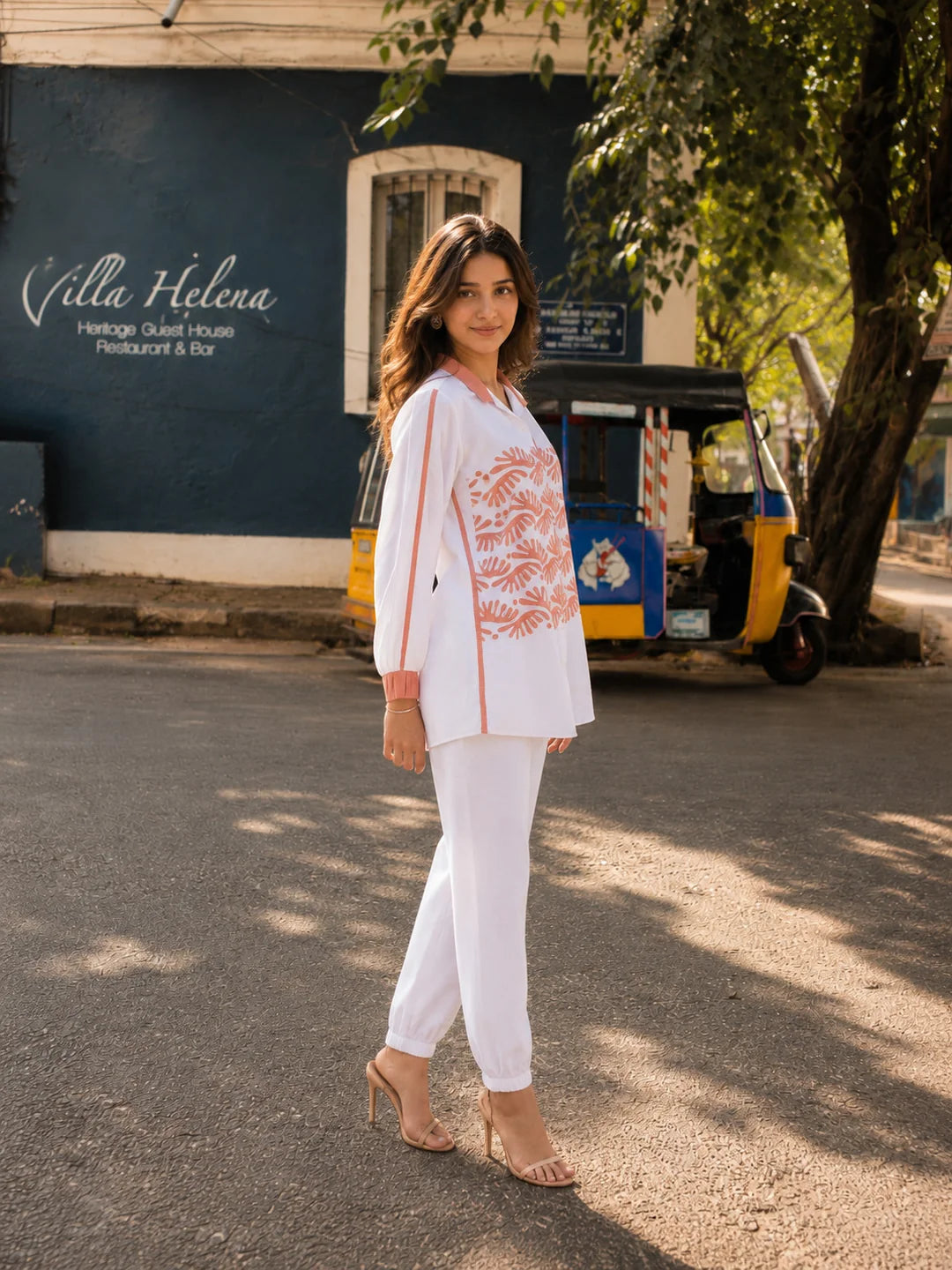 White Shirt Style Tunic Set With Embroidery