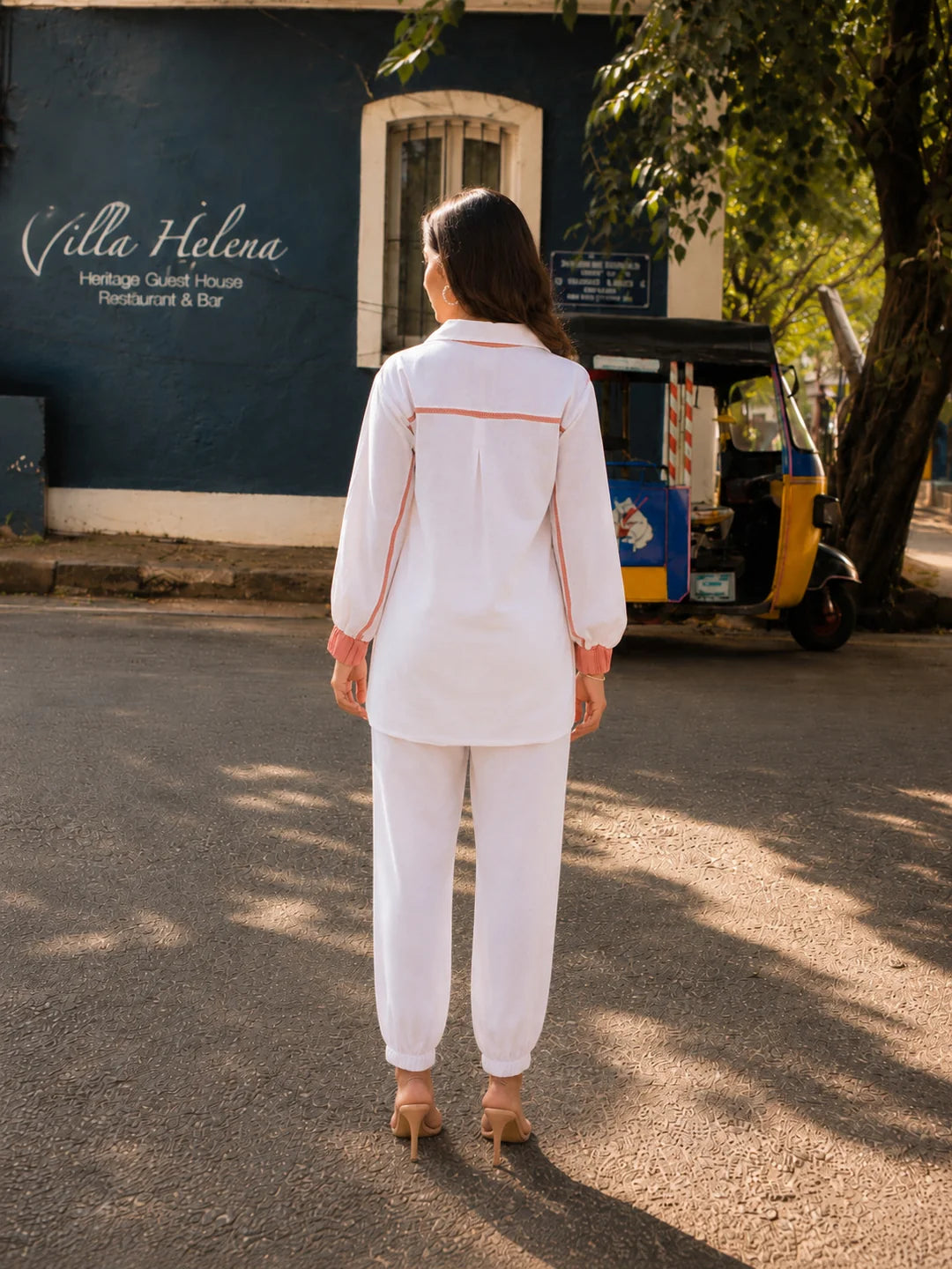 White Shirt Style Tunic Set With Embroidery