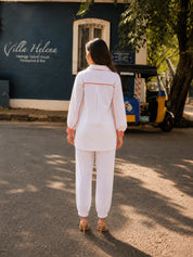 White Shirt Style Tunic Set With Embroidery