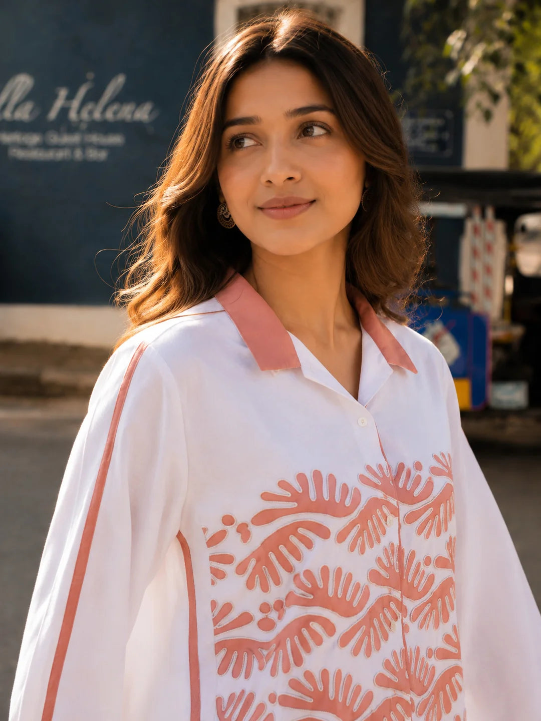 White Shirt Style Tunic Set With Embroidery