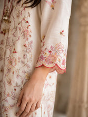 White Embroidered Kurta Set with Dupatta in Cotton
