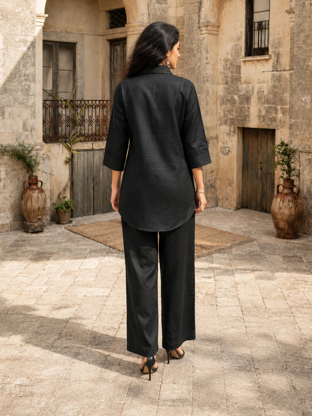 Black Mirror Work Linen Blend Co-ord Set