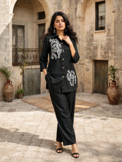Black Mirror Work Linen Blend Co-ord Set