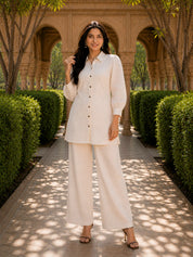 Offwhite Schiffli Embroidered Co-ord Set in Cotton