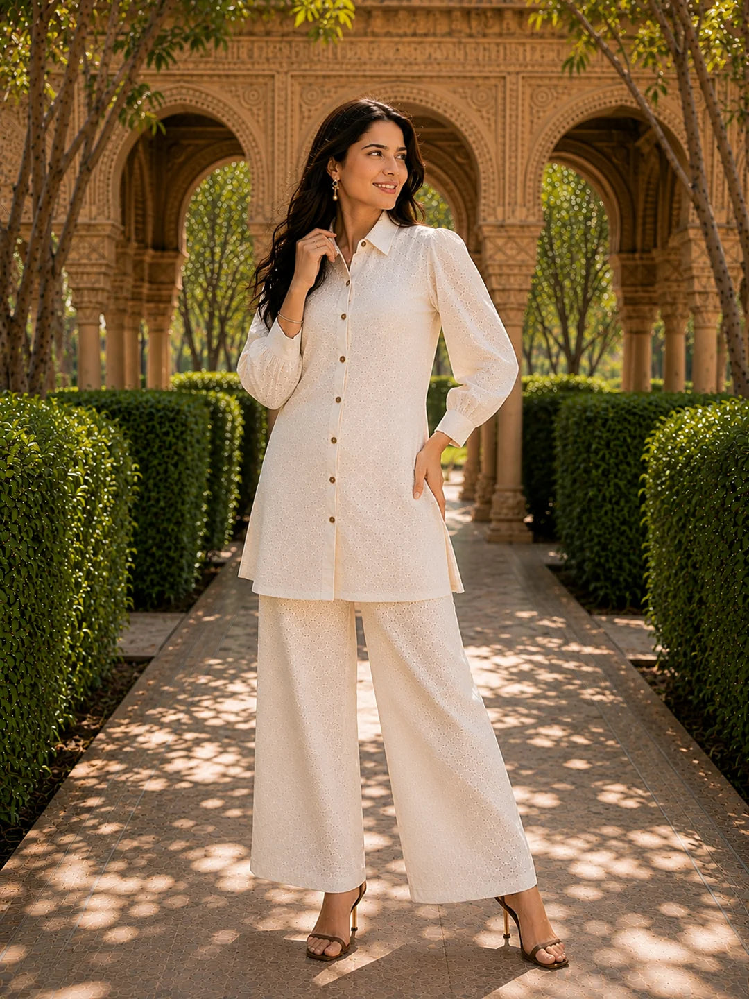 White cotton co ord set for women with elegant relaxed fit and breathable fabric for stylish everyday fashion