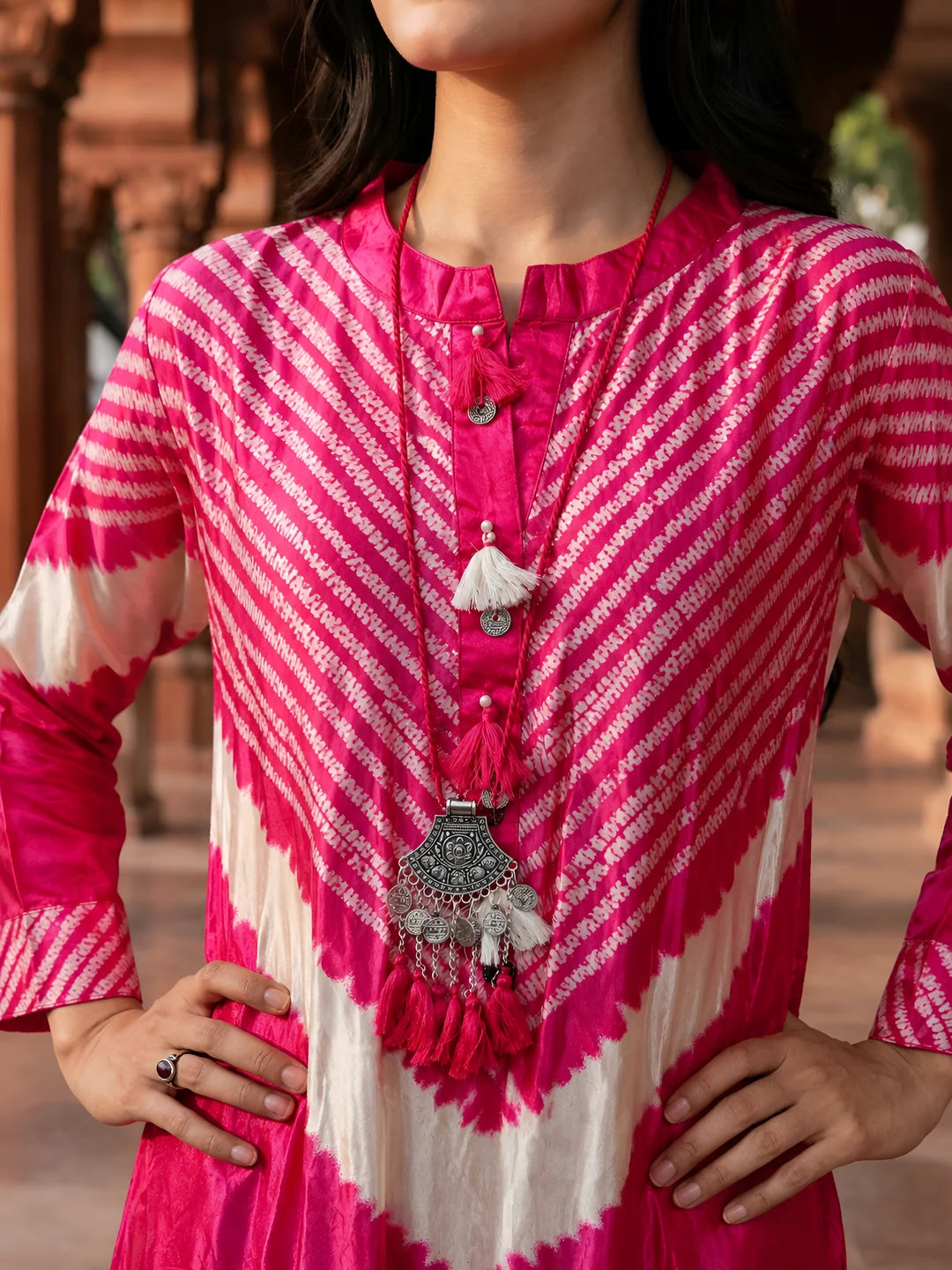 Hot Pink Tie-Dye Kurta Co-ord Set in Viscose