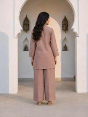Dusty Mauve Embroidered Co-ord Set in Cotton