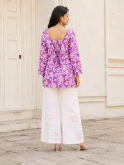 Violet Floral Jaal Short Kurti in Cotton