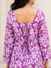 Violet Floral Jaal Short Kurti in Cotton