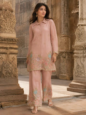 Nude Pink Embroidered Co-ord Set in Chinnon