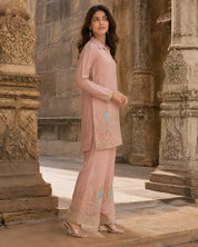 Nude Pink Embroidered Co-ord Set in Chinnon