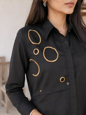 Black Rivet Embroidered Co-ord Set in Cotton Linen