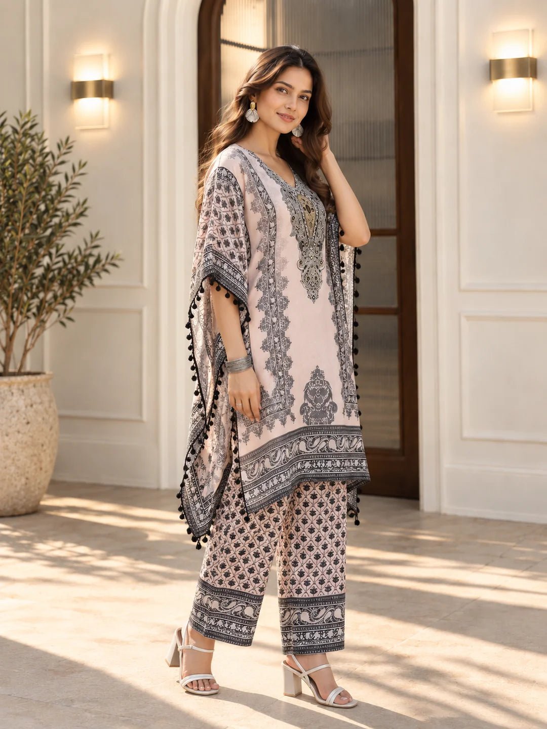 Black & Baby Pink Heritage Mirror Embellished Co-ord Set