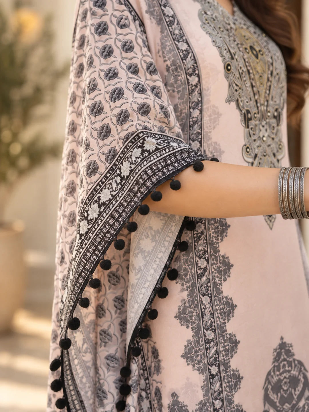 Black & Baby Pink Heritage Mirror Embellished Co-ord Set