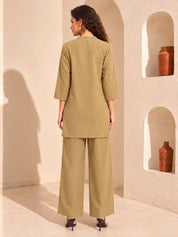 Earthy Beige Looped Fabric Appliqué Co-Ord Set in Cotton Flex