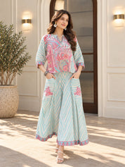 Pink & Blue Paisley Pop Co-ord Set in Viscose Silk