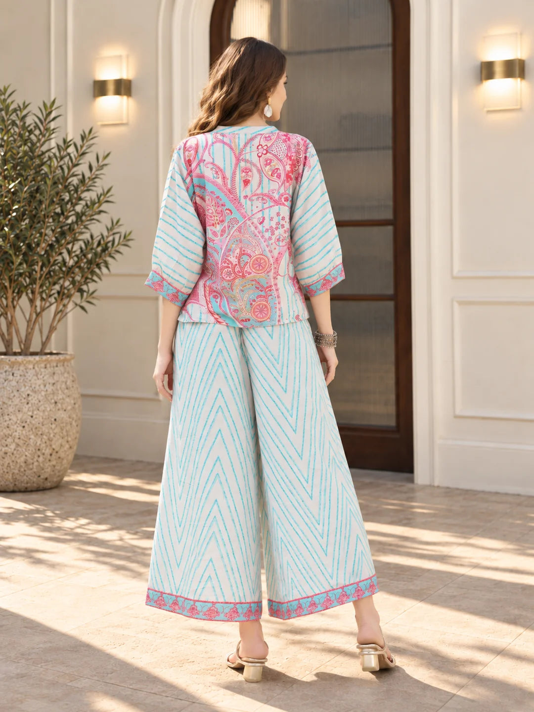 Pink & Blue Paisley Pop Co-ord Set in Viscose Silk