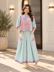 Pink & Blue Paisley Pop Co-ord Set in Viscose Silk