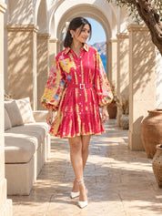 Vestido acampanado naranja de popelina de algodón
