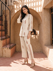 Beige Woven Cotton Flex Co-ord Set