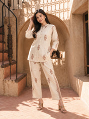 Beige Woven Cotton Flex Co-ord Set