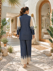 Indigo Chevron Lace Panel Co-ord Set in Cotton Denim