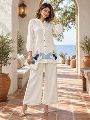 Conjunto coordinado bordado en blanco y negro de muselina